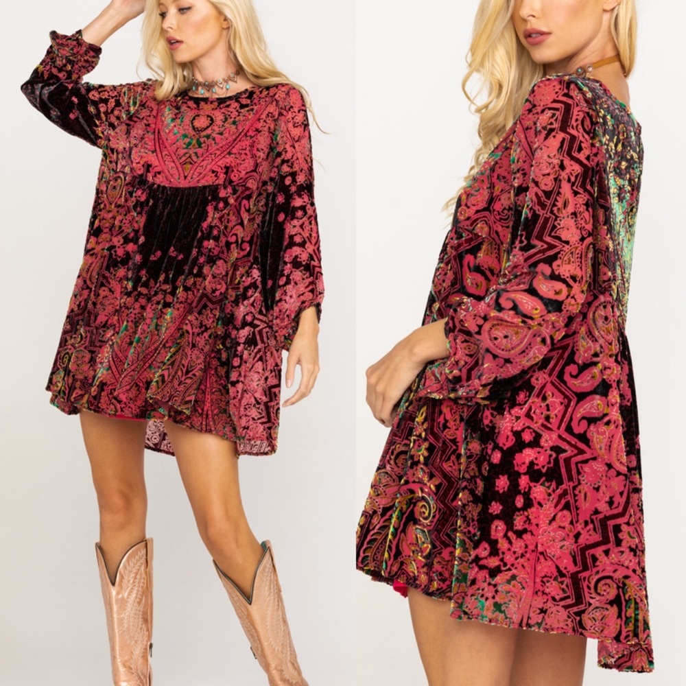 NWT Free People Wine Combo Mirror Mirror Dress